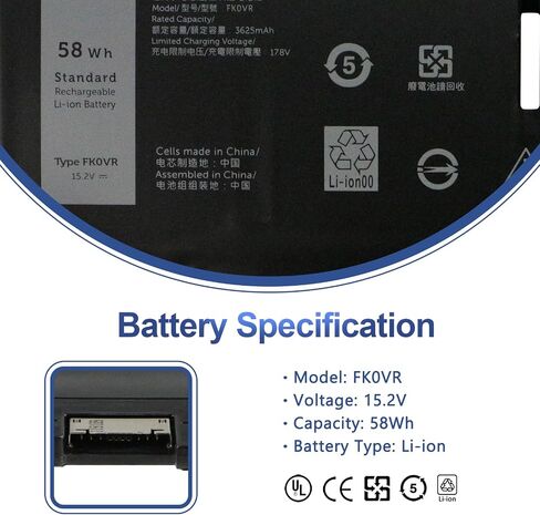 ANTIEE FK0VR Laptop Battery for Dell Latitude 7330 7430 7530 5330 P133G P133G002 P134G002 P134G P135G P135G002 P136G Series 0HFN8K HFN8K 08H6WD 8H6WD 08P81K 8P81K 0PX0GF PX0GF FKOVR 15.2V 58Wh in Saudi Arabia