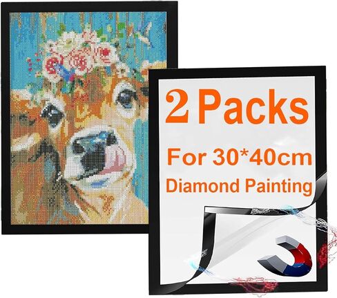 2 Pcs Flexible PVC Frames for Diamond Art, for 30*40 cm Diamond Painting (Need Trimming) , for 10x14inch Picture, Not Wood Frame, Self-Adhesive Magnetic Frame for Home Decor Wall Door Fridge (Black) in Saudi Arabia