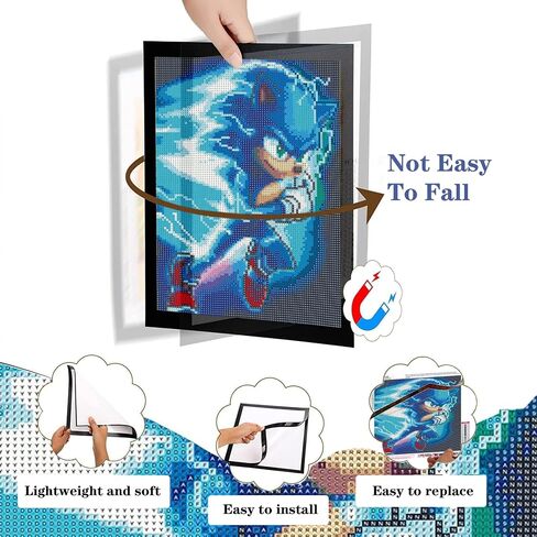2 Pcs Flexible PVC Frames for Diamond Art, for 30*40 cm Diamond Painting (Need Trimming) , for 10x14inch Picture, Not Wood Frame, Self-Adhesive Magnetic Frame for Home Decor Wall Door Fridge (Black) in Saudi Arabia