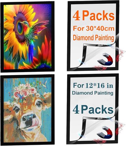 2 Pcs Flexible PVC Frames for Diamond Art, for 30*40 cm Diamond Painting (Need Trimming) , for 10x14inch Picture, Not Wood Frame, Self-Adhesive Magnetic Frame for Home Decor Wall Door Fridge (Black) in Saudi Arabia