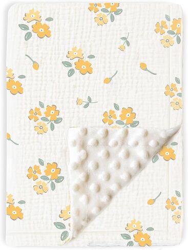 BOPRIO Baby Blankets for Unisex Boys Girls Super Soft Nursery Minky Blankets with Breathable Muslin Cotton Front and 3D Touch Dotted Fleece Backing, Floral Printed Bed Throws Newborn 30 x 40 Inch in Saudi Arabia
