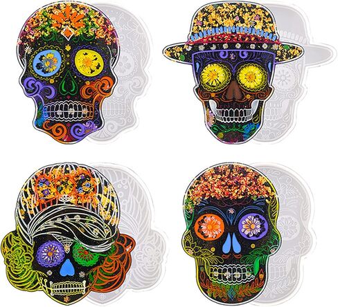 KDO Skull Resin Coaster Molds, Large Skull Shape Silicone Molds for Epoxy Resin, Skeleton Skull Decor Epoxy Resin Mold for Coaster, Home Decor, Outdoor, Resin Casting Art Crafts 4Pack in Kuwait