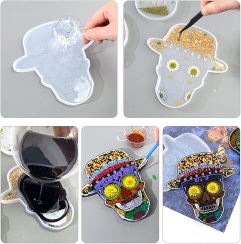 KDO Skull Resin Coaster Molds, Large Skull Shape Silicone Molds for Epoxy Resin, Skeleton Skull Decor Epoxy Resin Mold for Coaster, Home Decor, Outdoor, Resin Casting Art Crafts 4Pack in Kuwait