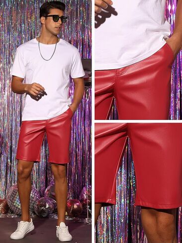 Lars Amadeus Faux Leather Shorts for Men's Hip Hop Motorcycle Biker Party Disco Shorts in Saudi Arabia