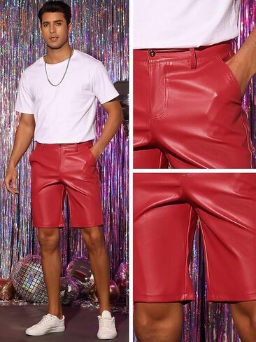 Lars Amadeus Faux Leather Shorts for Men's Hip Hop Motorcycle Biker Party Disco Shorts in Saudi Arabia