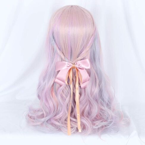 19.7" Long Cosplay Wig with Bangs Wavy Harajuku Cute Daily Halloween Party Women Girls Hair Halloween Birthday Gifts(Mixed pink) in Saudi Arabia