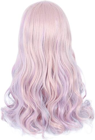19.7" Long Cosplay Wig with Bangs Wavy Harajuku Cute Daily Halloween Party Women Girls Hair Halloween Birthday Gifts(Mixed pink) in Saudi Arabia
