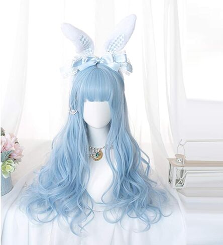 19.7" Long Cosplay Wig with Bangs Wavy Harajuku Cute Daily Halloween Party Women Girls Hair Halloween Birthday Gifts(Mixed pink) in Saudi Arabia