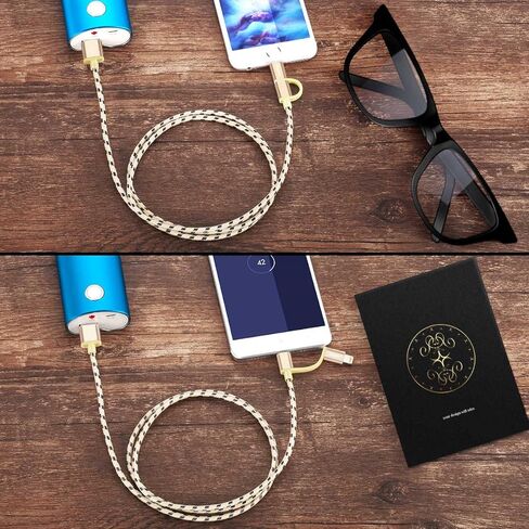 Miger (3 عبوات) كابل شحن iPhone معتمد من MFi بطول 6.5 قدم، ومزامنة مضفرة من النايلون 2 في 1 وسلك شاحن لأجهزة Lightning وMicro USB لأجهزة iPhone وiPad/iPod وSamsung وNexus وNokia وKindle (ذهبي + رمادي + فضي) in Kuwait