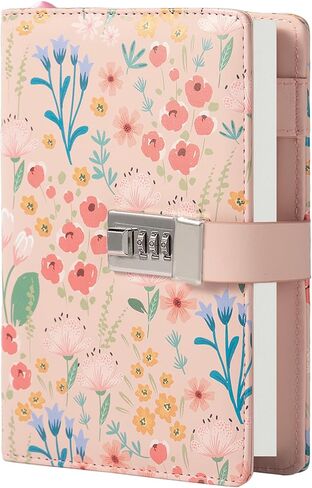 Diary with Lock, Flower and Butterfly Journal, Refillable PU Leather Diary with Lock and Key for Women Girls, B6 Secret Personal Daily Journal, Vintage Locking Diary, 224 Pages Lined Journal in Kuwait