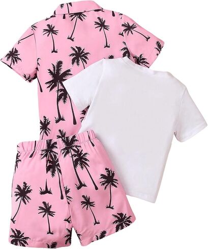 Floerns Boy's 3 Piece Outfit Tropical Print Blouse and Tee Shirts with Shorts Set in Saudi Arabia