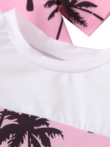 Floerns Boy's 3 Piece Outfit Tropical Print Blouse and Tee Shirts with Shorts Set in Saudi Arabia