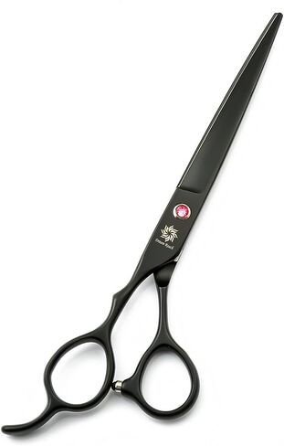 مقصات قص/تقطيع شعر الكلاب باليد اليسرى مقاس 7/8 بوصة، مقص تخفيف/مزج/تركيب 440C ياباني للعناية بالحيوانات الأليفة، 23 سنًا على شكل هيكل السمكة (مقص قطع أسود مقاس C-7 بوصة) in Kuwait