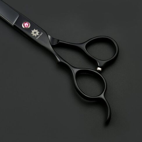 مقصات قص/تقطيع شعر الكلاب باليد اليسرى مقاس 7/8 بوصة، مقص تخفيف/مزج/تركيب 440C ياباني للعناية بالحيوانات الأليفة، 23 سنًا على شكل هيكل السمكة (مقص قطع أسود مقاس C-7 بوصة) in Kuwait