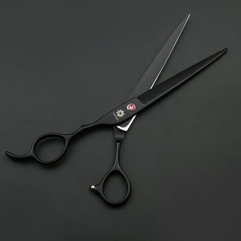 مقصات قص/تقطيع شعر الكلاب باليد اليسرى مقاس 7/8 بوصة، مقص تخفيف/مزج/تركيب 440C ياباني للعناية بالحيوانات الأليفة، 23 سنًا على شكل هيكل السمكة (مقص قطع أسود مقاس C-7 بوصة) in Kuwait