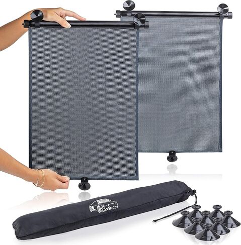 Car Side Window Sunshades - 2 Pack. Universal Roller Blind to Protect Baby, Kids, Pets and Passengers in The Back Seat from Harmful UV Rays and Heat. for a Cooler Car. Easy to Install. by Barucci in Saudi Arabia