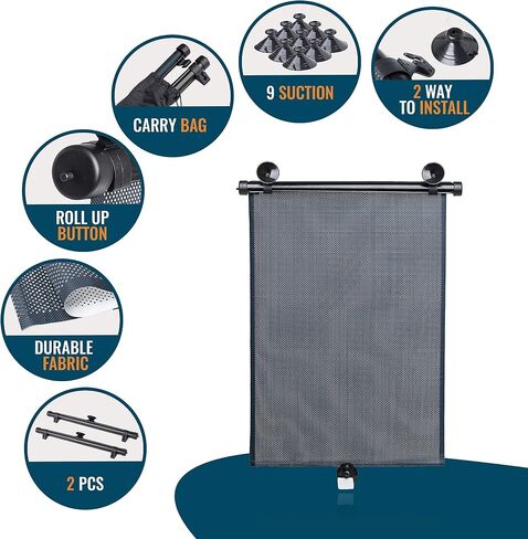 Car Side Window Sunshades - 2 Pack. Universal Roller Blind to Protect Baby, Kids, Pets and Passengers in The Back Seat from Harmful UV Rays and Heat. for a Cooler Car. Easy to Install. by Barucci in Saudi Arabia