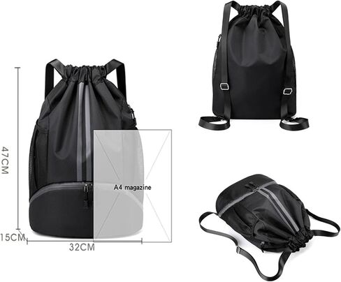 Drawstring Backpack Large String Gym Basketball Bag Workout Track Bag with Dry Wet Separation Pocket and Shoes Compartment(Navy Blue) in Saudi Arabia
