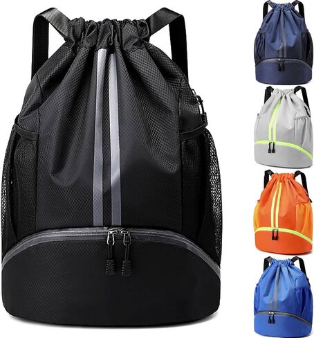 Drawstring Backpack Large String Gym Basketball Bag Workout Track Bag with Dry Wet Separation Pocket and Shoes Compartment(Navy Blue) in Saudi Arabia