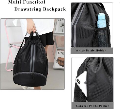 Drawstring Backpack Large String Gym Basketball Bag Workout Track Bag with Dry Wet Separation Pocket and Shoes Compartment(Navy Blue) in Saudi Arabia