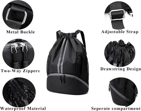 Drawstring Backpack Large String Gym Basketball Bag Workout Track Bag with Dry Wet Separation Pocket and Shoes Compartment(Navy Blue) in Saudi Arabia