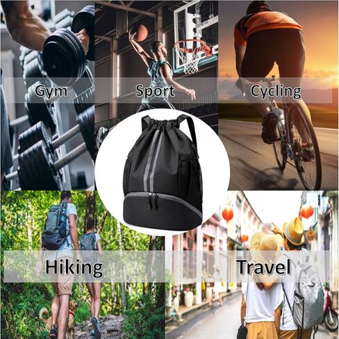 Drawstring Backpack Large String Gym Basketball Bag Workout Track Bag with Dry Wet Separation Pocket and Shoes Compartment(Navy Blue) in Saudi Arabia