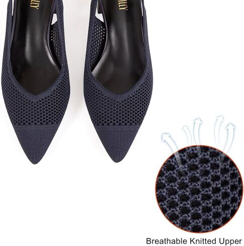 Frank Mully Women's Slingback Heels Pointed Toe Work Pumps Comfortable Chunky Pumps Knitted Closed Toe Stylish Dressy Shoes in Saudi Arabia