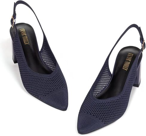 Frank Mully Women's Slingback Heels Pointed Toe Work Pumps Comfortable Chunky Pumps Knitted Closed Toe Stylish Dressy Shoes in Saudi Arabia