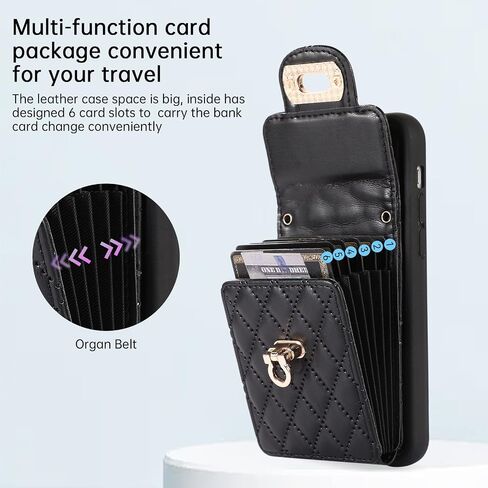 Kudex Crossbody Wallet Case for iPhone 12/12 Pro, Slim Fit Card Slot Holder Case with Lanyard Strap Leather Kickstand Protective Purse Phone Case Cover for iPhone 12/iPhone 12 Pro 6.1 Inch(Black) in Saudi Arabia