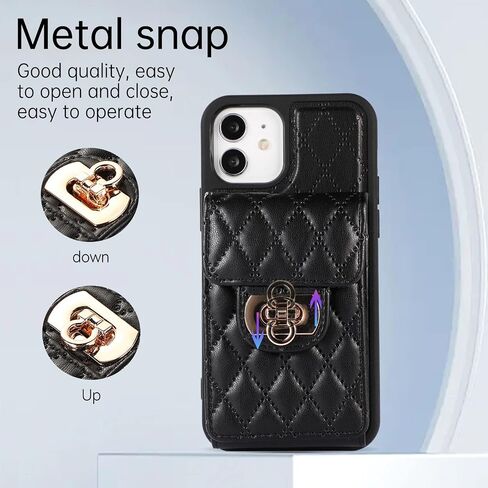 Kudex Crossbody Wallet Case for iPhone 12/12 Pro, Slim Fit Card Slot Holder Case with Lanyard Strap Leather Kickstand Protective Purse Phone Case Cover for iPhone 12/iPhone 12 Pro 6.1 Inch(Black) in Saudi Arabia