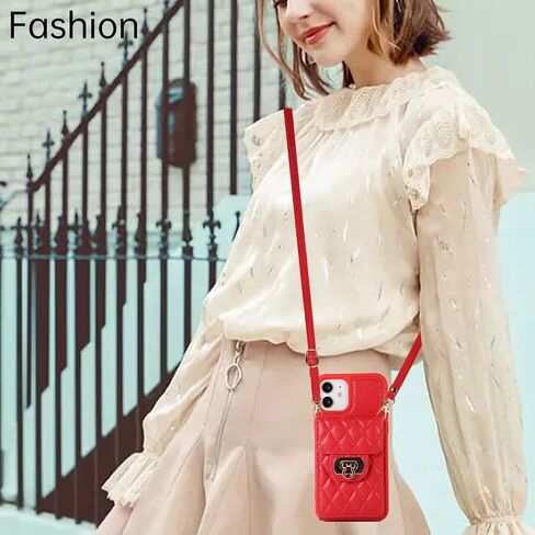حافظة محفظة Kudex Crossbody لهاتف iPhone 12/12 Pro، حافظة نحيفة مزودة بفتحة للبطاقات مع حزام حبل قصير ومسند جلدي وغطاء حماية للهاتف iPhone 12/iPhone 12 Pro 6.1 بوصة (أسود) in Saudi Arabia