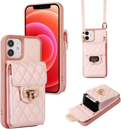 Kudex Crossbody Wallet Case for iPhone 12/12 Pro, Slim Fit Card Slot Holder Case with Lanyard Strap Leather Kickstand Protective Purse Phone Case Cover for iPhone 12/iPhone 12 Pro 6.1 Inch(Black) in Saudi Arabia
