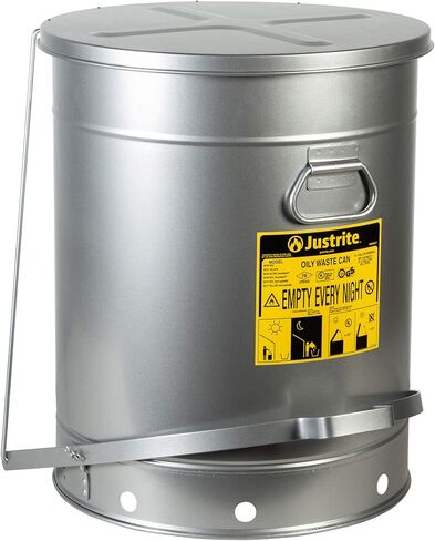Justrite SoundGuard 09704 Steel Oily Waste Can with Foot Operated Cover, 21 Gallon Capacity, Silver in Saudi Arabia
