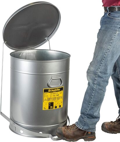 Justrite SoundGuard 09704 Steel Oily Waste Can with Foot Operated Cover, 21 Gallon Capacity, Silver in Saudi Arabia