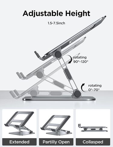 حامل كمبيوتر محمول قابل للتعديل من MCHOSE، حامل كمبيوتر محمول للمكتب، حامل كمبيوتر محمول من الألومنيوم، حامل كمبيوتر محمول قابل للطي لجهاز Mac HP ASUS Acer Surface ThinkPad Dell Lenovo، رمادي in Kuwait