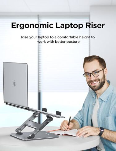 حامل كمبيوتر محمول قابل للتعديل من MCHOSE، حامل كمبيوتر محمول للمكتب، حامل كمبيوتر محمول من الألومنيوم، حامل كمبيوتر محمول قابل للطي لجهاز Mac HP ASUS Acer Surface ThinkPad Dell Lenovo، رمادي in Kuwait