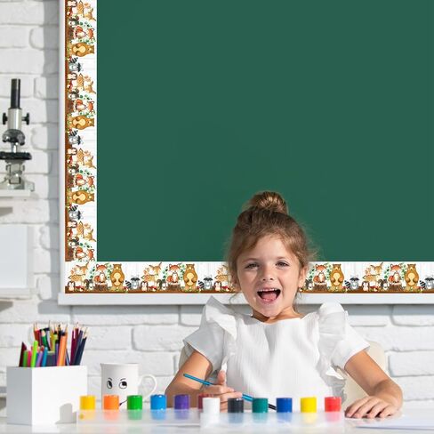 Whaline 32.8ft Woodland Creatures Bulletin Board Borders Woodland Animals Die-Cut Bulletin Board Stripes Cute Jungle Theme Rolled Bulletin Board Trim for School Classroom Office Chalkboard Decor in Kuwait