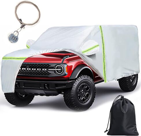 Ford Bronco Weatherproof Cover Thicker 210D Oxford Cloth Car Cover with Reflective Silver Coating and Soft Fleece Liner Provides Full Protection for 4 Doors Ford Bronco 2021-2023 in Saudi Arabia