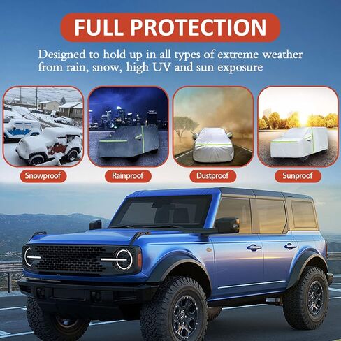 Ford Bronco Weatherproof Cover Thicker 210D Oxford Cloth Car Cover with Reflective Silver Coating and Soft Fleece Liner Provides Full Protection for 4 Doors Ford Bronco 2021-2023 in Saudi Arabia