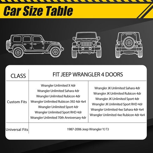 غطاء سيارة مقاوم للماء لحماية جميع الأحوال الجوية مناسب لـ 2007-2021 Jeep Wrangler JK JL 2 باب Sahara Rubicon Sport غير محدود مع سحاب باب محرك الأقراص، غطاء ثلجي مطر مناسب عالمي لـ 1987-2006 YJ TJ in Kuwait