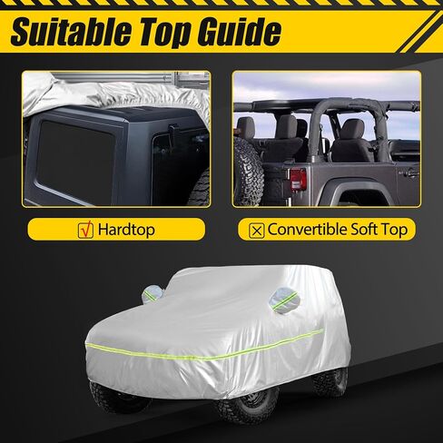 غطاء سيارة مقاوم للماء لحماية جميع الأحوال الجوية مناسب لـ 2007-2021 Jeep Wrangler JK JL 2 باب Sahara Rubicon Sport غير محدود مع سحاب باب محرك الأقراص، غطاء ثلجي مطر مناسب عالمي لـ 1987-2006 YJ TJ in Kuwait