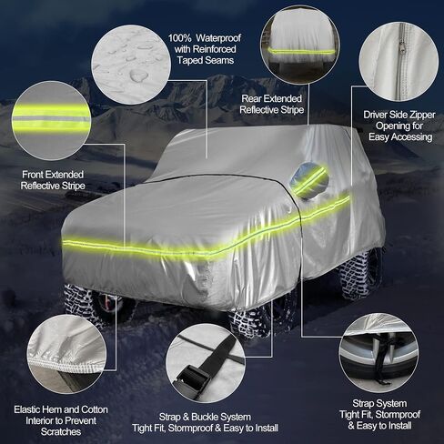 غطاء سيارة مقاوم للماء لحماية جميع الأحوال الجوية مناسب لـ 2007-2021 Jeep Wrangler JK JL 2 باب Sahara Rubicon Sport غير محدود مع سحاب باب محرك الأقراص، غطاء ثلجي مطر مناسب عالمي لـ 1987-2006 YJ TJ in Kuwait