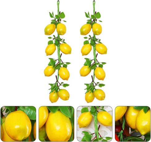 NUOBESTY قطعتان من أغصان الليمون الاصطناعية وإكليل الفاكهة الاصطناعية والأوراق الخضراء النابضة بالحياة ودعامات الفاكهة المزيفة الواقعية للخضروات الغذائية والتصوير الفوتوغرافي للمطبخ in Saudi Arabia