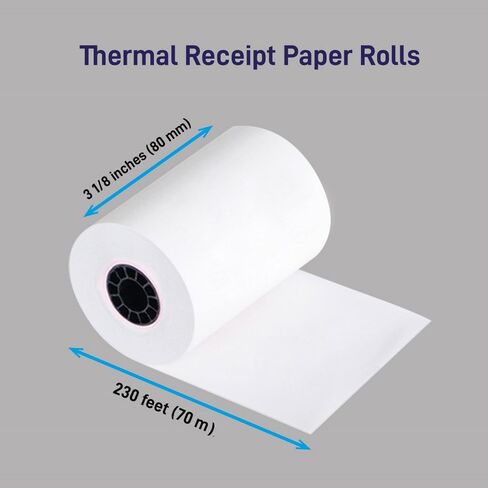 Thermal Paper Receipt Rolls - 3 1/8" x 200' - Point of Sale Receipt | 48 GSM Paper Premium Quality Paper - Compatible with All POS Cash Registers BPA Free - Pack of 50 (1 Pack) in Saudi Arabia