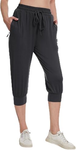 BATHRINS Womens Lightweight Sweatpants Capri Pants Summer Workout Hiking Capris Comfy Joggers with Zipper Pockets in Saudi Arabia