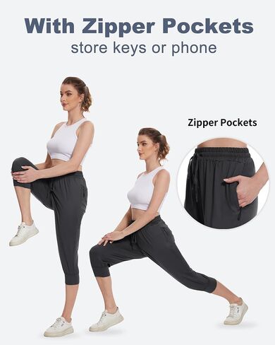 BATHRINS Womens Lightweight Sweatpants Capri Pants Summer Workout Hiking Capris Comfy Joggers with Zipper Pockets in Saudi Arabia