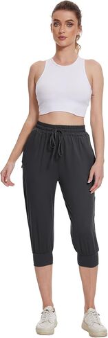 BATHRINS Womens Lightweight Sweatpants Capri Pants Summer Workout Hiking Capris Comfy Joggers with Zipper Pockets in Saudi Arabia