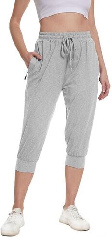 BATHRINS Womens Lightweight Sweatpants Capri Pants Summer Workout Hiking Capris Comfy Joggers with Zipper Pockets in Saudi Arabia