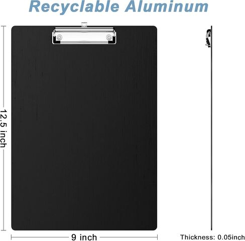 Hongri Aluminum Clipboard, Black Clip Board, Metal Construction Clipboards with Low Profile Metal Clip, 12.5 x 9 Inch Letter Size, Office Supply, Contractor Clipboard.(Black) in Saudi Arabia