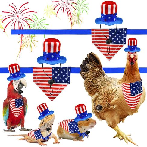 Vehomy 4Pcs Independence Day Bearded Dragon Costume 4th of July Bearded Dragon Hats Lizard Bandanas Lizard Uncle Sam Hat American Flag Hat Lizard Flag Bandana Scarf for Hamster Leopard Gecko in Saudi Arabia